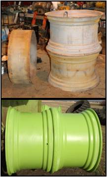This shows the rims on the Steiger PTA we welded together to bring the single wheel centers down to 121.5